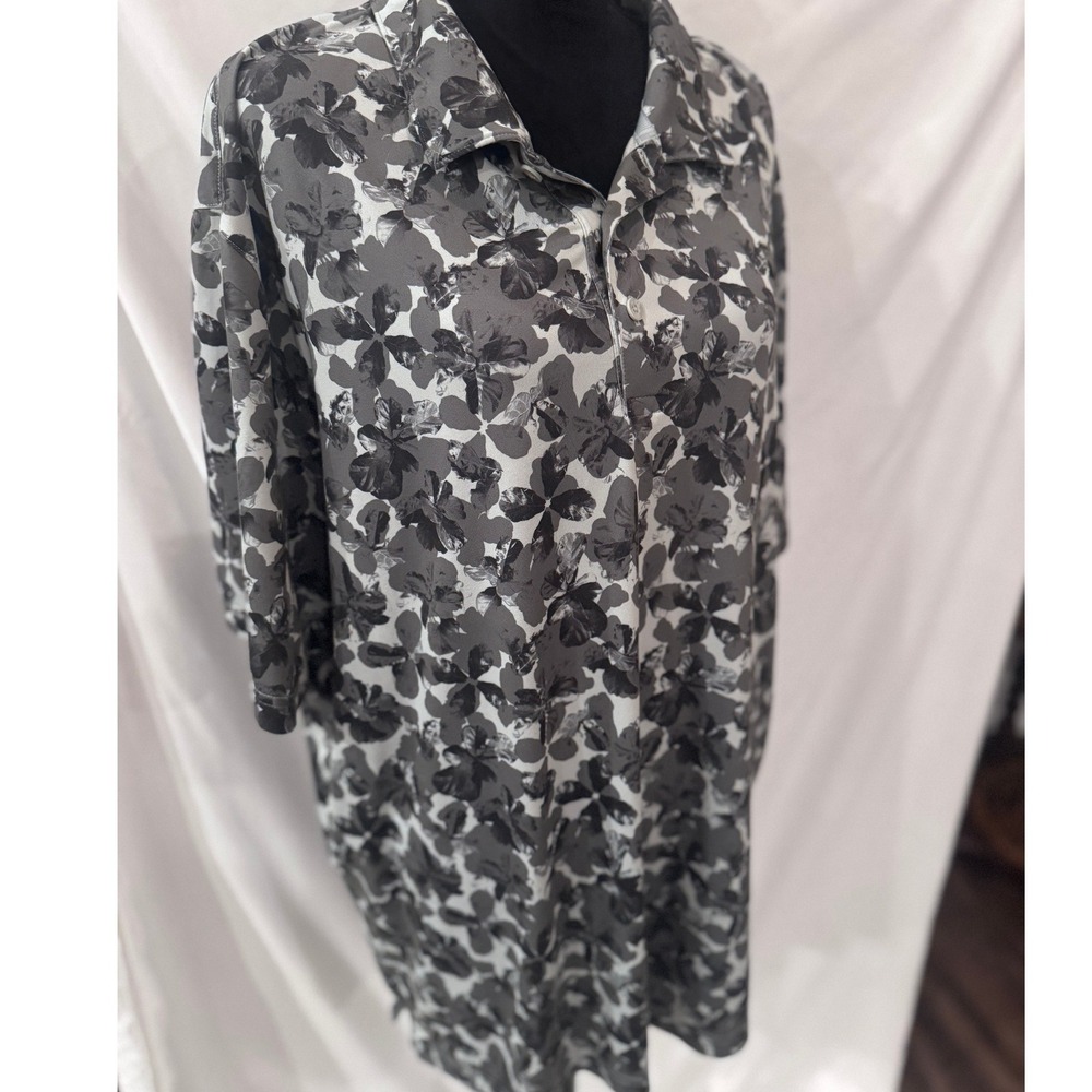 Puma Golf Mens Floral Polo Shirt Grey White Performance Short Sleeve XL‎